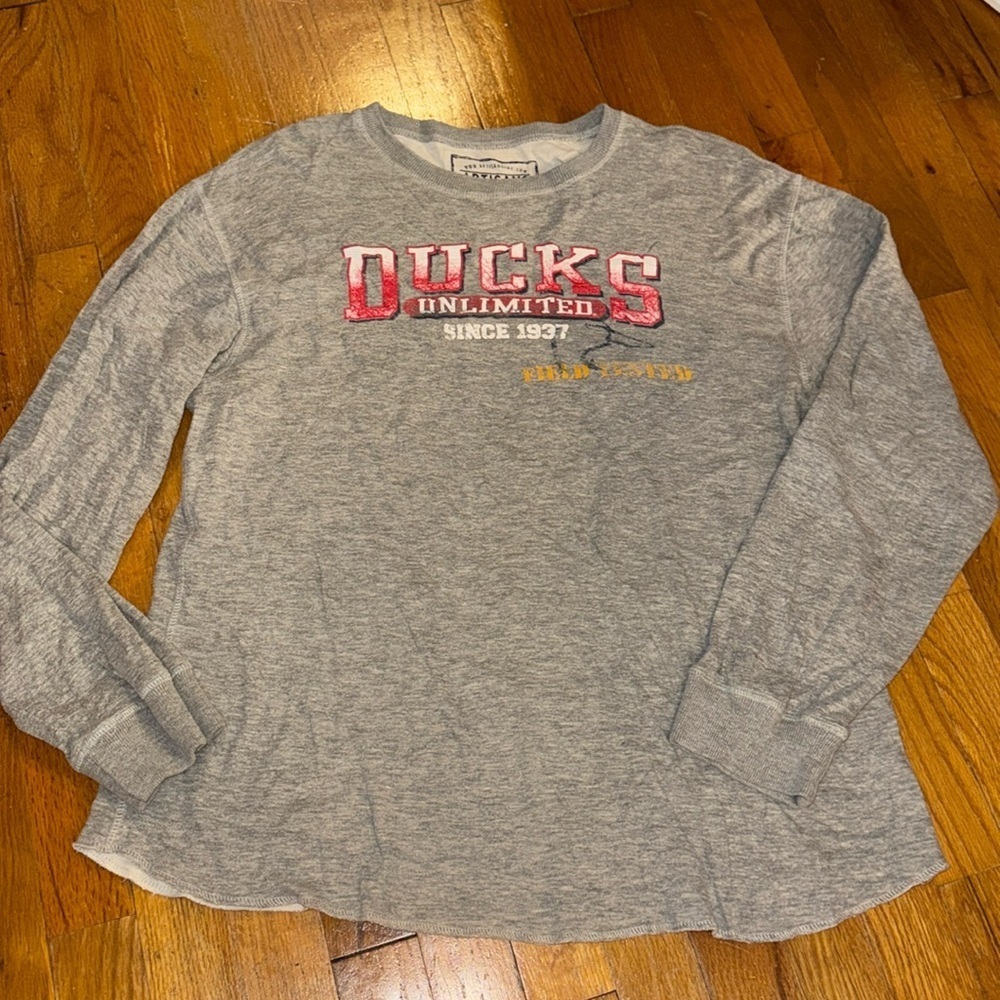 DUCKS UNLIMITED MEN LONG SLEEVE SHIRT MED ARTISANS INC BRAND GRAY RED COTTON POL